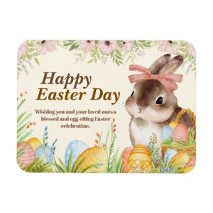 Aquarell Frohe Ostern Floraler Hase mit Schleife Magnet