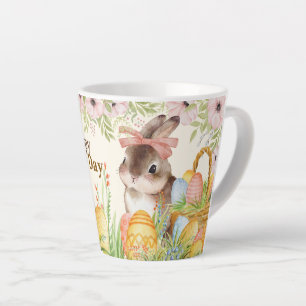 Aquarell Frohe Ostern Floraler Hase mit Schleife Milchtasse