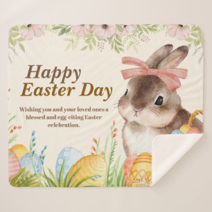 Aquarell Frohe Ostern Floraler Hase mit Schleife Sherpadecke