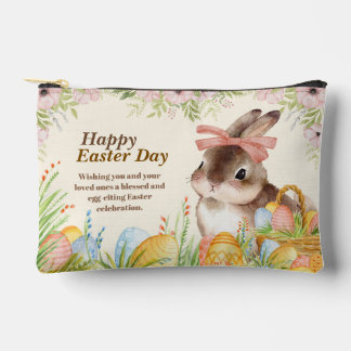 Aquarell Frohe Ostern Floraler Hase mit Schleife Zubehörtasche
