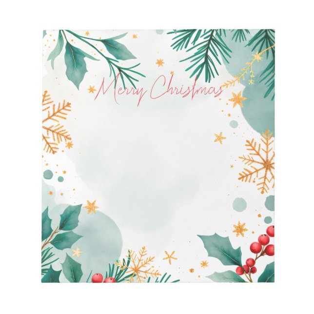 Aquarell Frohe Weihnachten Elegantes Notepad Notizblock (Vorderseite)