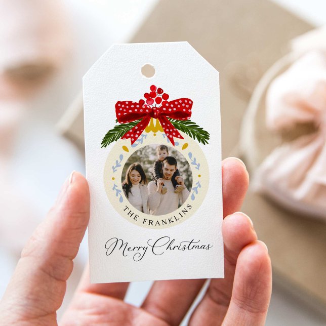 Aquarell Frohe Weihnachts-Foto-Geschenk-Tag Geschenkanhänger (Von Creator hochgeladen)