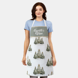 Aquarell-Frohe-Weihnachtsbäume   Kochschürze Schürze