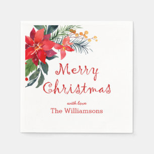 Aquarell Frohe Weihnachtsfeier Poinsettia Serviette