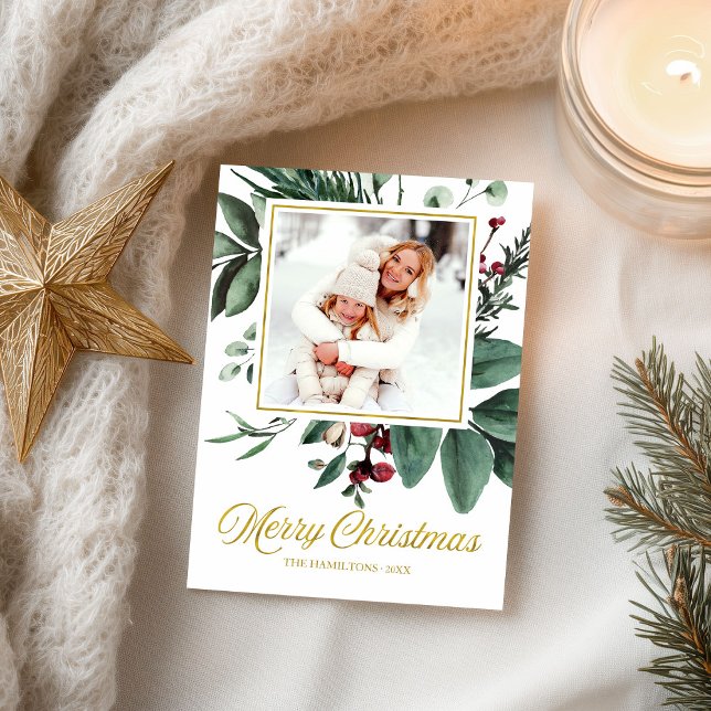 Aquarell Frohe Weihnachtsfeiertage Foto Postkarte (Von Creator hochgeladen)