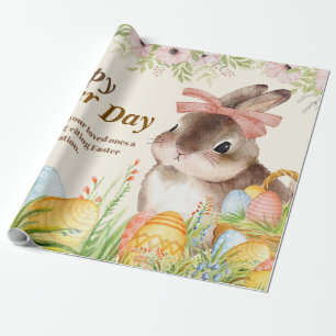 Aquarell-Fröhlicher-Osterhase-mit-Schleife Geschenkpapier