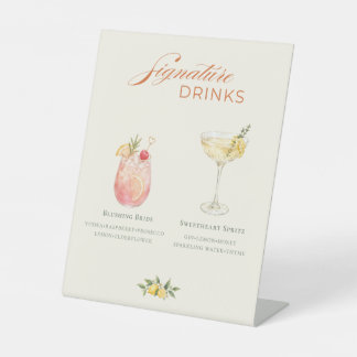 Aquarell-Frucht- und Blumensignatur-Drinks Sockelschild