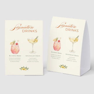 Aquarell-Frucht- und Blumensignatur-Drinks Tischaufsteller