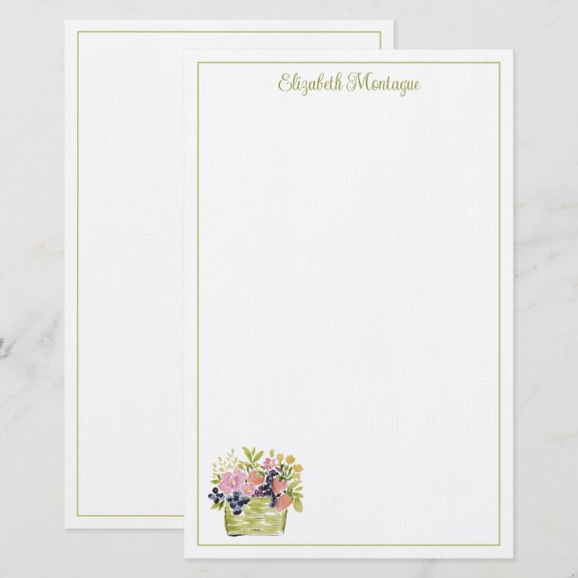 Aquarell-Früchte- und Blumenkorb Briefpapier (Vorne/Hinten)