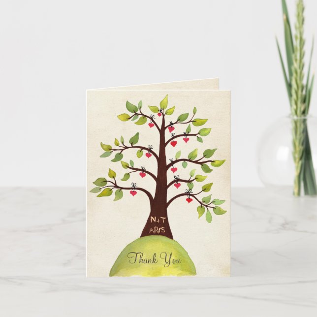 Aquarell-Frühjahrs-Monogramm-Baum-Dankeskarten Dankeskarte (Vorderseite)