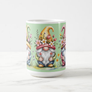 Aquarell-Frühlings-Gnom-Trio mit Blumenhüten Kaffeetasse
