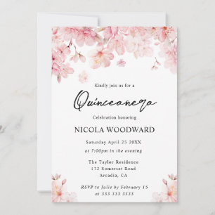 Aquarell-Frühlings-Kirschblüten-Quinceanera Einladung