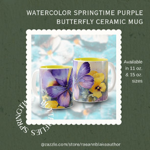 Aquarell-Frühlings-Violetter-Schmetterling-Keramik Zweifarbige Tasse