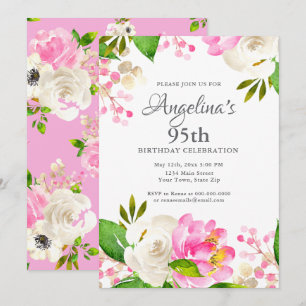 Aquarell Frühlingsblumen 95. Geburtstag Einladung