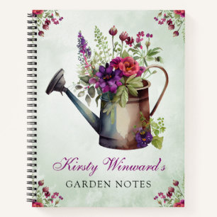 Aquarell-Frühlingsblumen-Gießkanne-Garten-Notizen Notizbuch