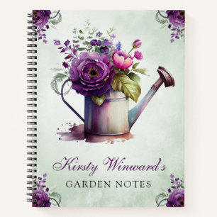 Aquarell-Frühlingsblumen-Gießkanne-Garten-Notizen Notizbuch
