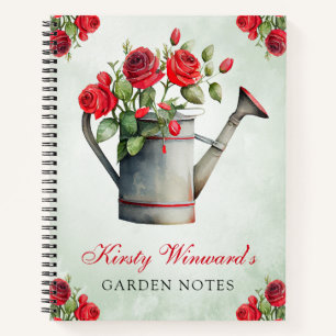 Aquarell-Frühlingsblumen-Gießkanne-Garten-Notizen Notizbuch