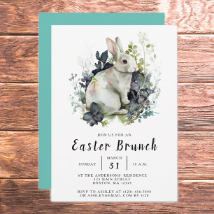 Aquarell-Frühlingsblumen-Hasen-Osterbrunch Einladung