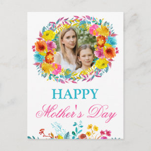 Aquarell-Frühlingsblumen-Kranz Muttertag Postkarte