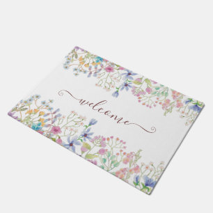 Aquarell-Frühlingsblumen personalisiert Fußmatte