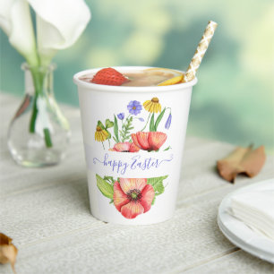 Aquarell-Frühlingsblumen personalisiert Pappbecher