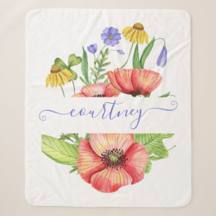Aquarell-Frühlingsblumen personalisiert Sherpadecke