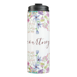 Aquarell-Frühlingsblumen personalisiert Thermosbecher