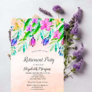 Aquarell Frühlingsblumen Ruhestand  Einladung