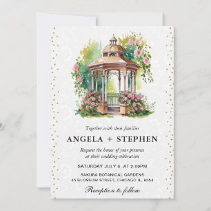 Aquarell Frühlingsgarten Pavillon Hochzeit Einladung