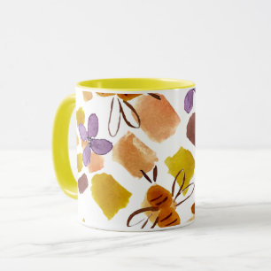 Aquarell-Frühlingsgelb-Blumen-Bienen-Muster Tasse