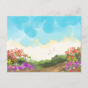 Aquarell-Frühlingsnatur Bunt Handgezeichnet  Postkarte