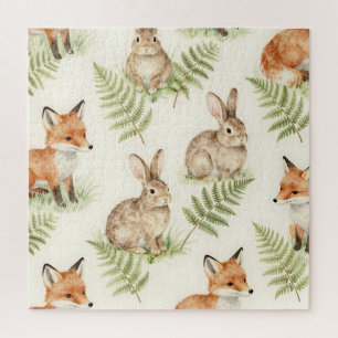 Aquarell Fuchs und Hasen Wald Muster