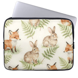 Aquarell-Fuchs-und-Hasen-Waldmuster Laptopschutzhülle