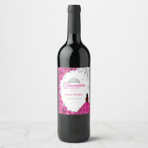 Aquarell Fuchsia Pink Floral Quinceanera Weinetikett