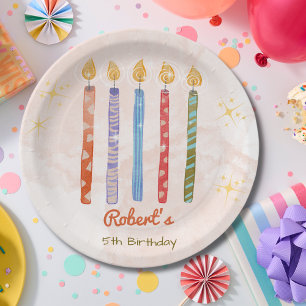 Aquarell Fünf Kerzen Kindergeburtstag Pappteller