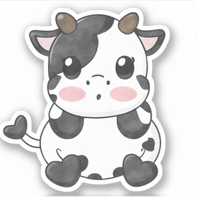 Aquarell Funny Chibi Niedlich Baby Cow Sticker (Vorderseite)