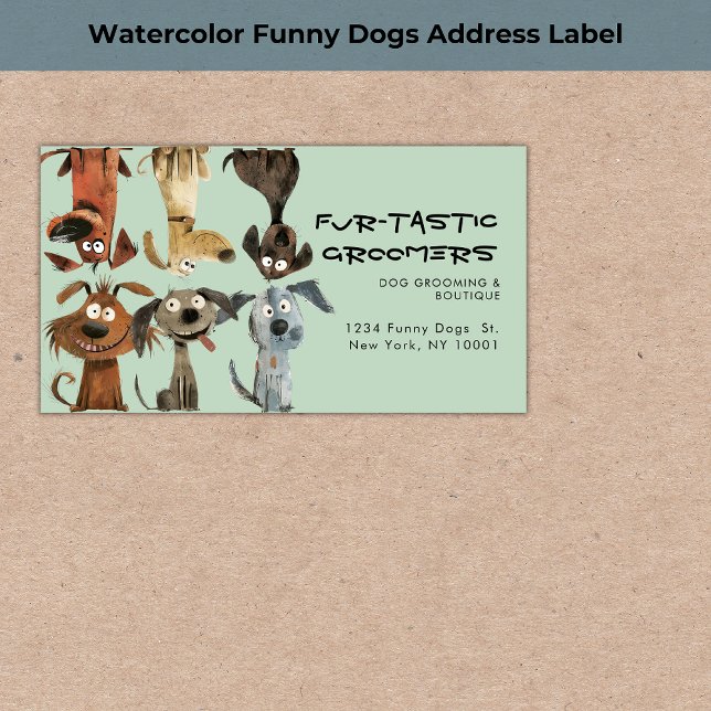 Aquarell Funny Dog Groomer Boutique Blau Adressaufkleber (Von Creator hochgeladen)