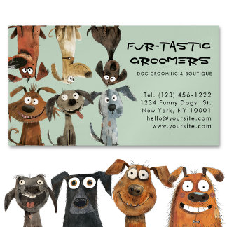 Aquarell Funny Dog Groomer Boutique Blau Magnetische Visitenkarte