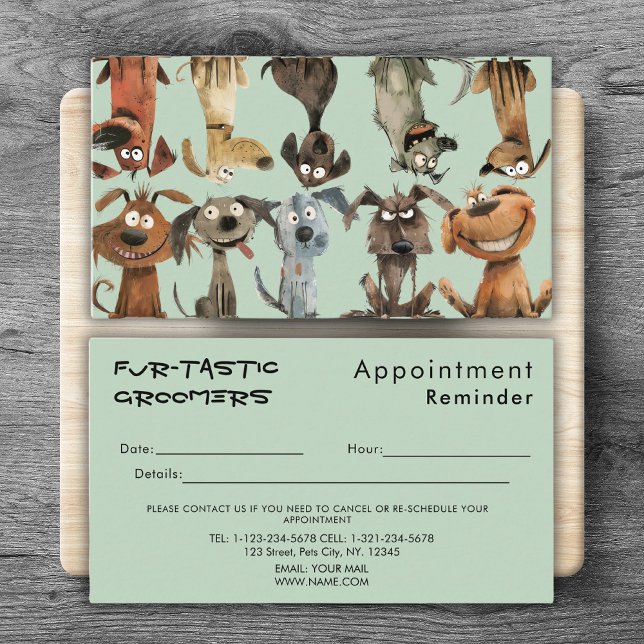 Aquarell Funny Dog Groomer Boutique Blau Terminkarte (Von Creator hochgeladen)