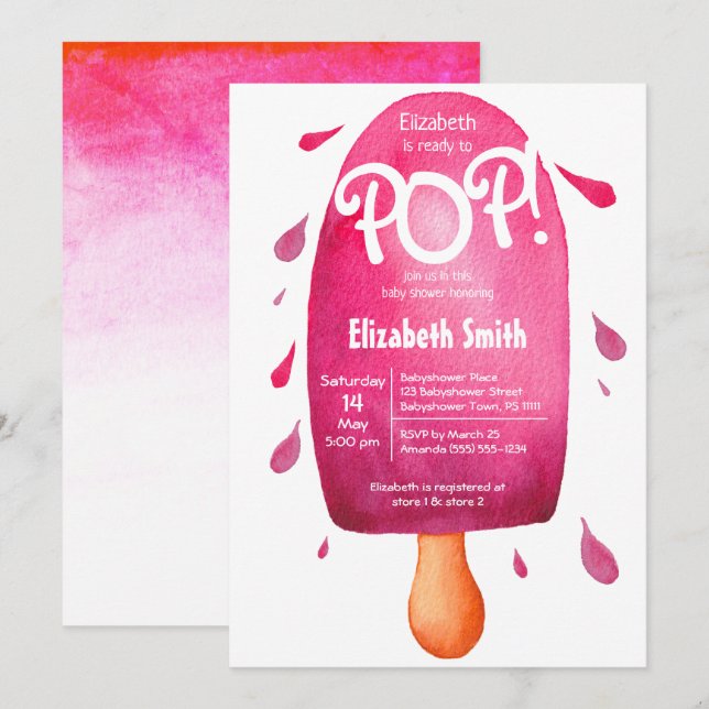 Aquarell für Pop Babydusche Einladung (Vorne/Hinten)