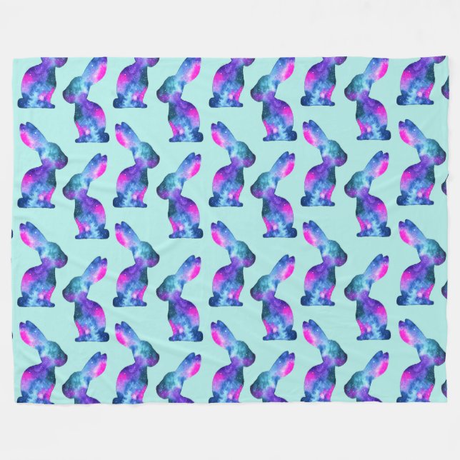 Aquarell-Galaxie-Kaninchen-Muster Fleecedecke (Vorderseite (Horizontal))