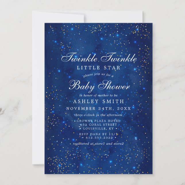 Aquarell Galaxy Twinkle Twinkle Star Babydusche Einladung (Vorderseite)