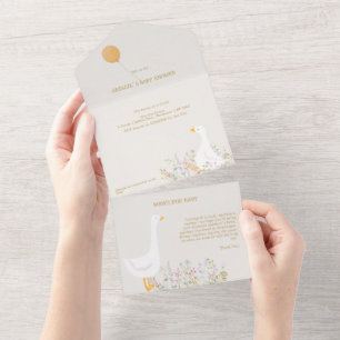 Aquarell Gänse Duck Wildblume Babydusche All In One Einladung