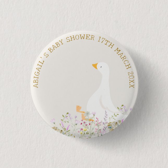 Aquarell Gänse Wildblume Kinderdusche Button (Vorderseite)