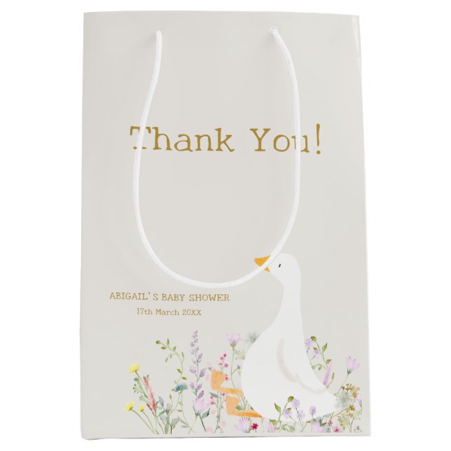 Aquarell Gänse Wildblume Kinderdusche Mittlere Geschenktüte (Vorderseite)