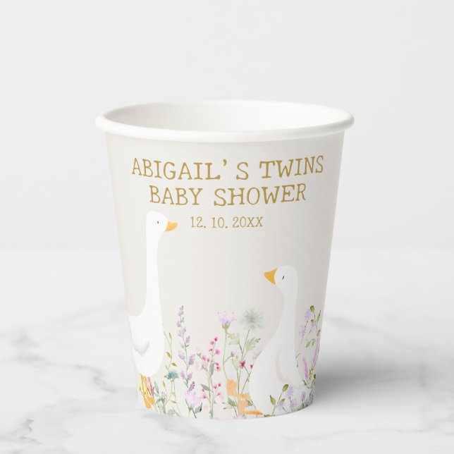 Aquarell Gänse Wildblume Twins Kinderdusche Pappbecher (Vorderseite)