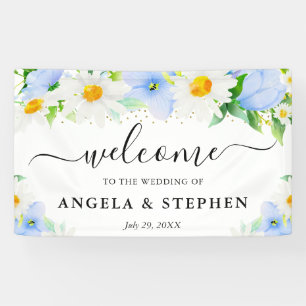 Aquarell Gänseblümchen Blaue Blumen Hochzeit Willk Banner
