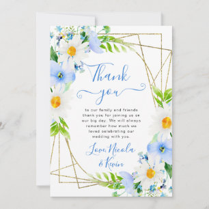 Aquarell-Gänseblümchen Blaue Blumen Rahmen Hochzei Dankeskarte