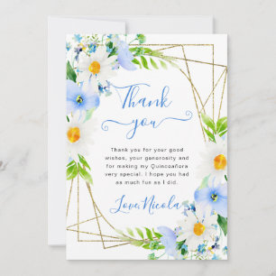 Aquarell Gänseblümchen Blaue Blumen Rahmen Quincea Dankeskarte