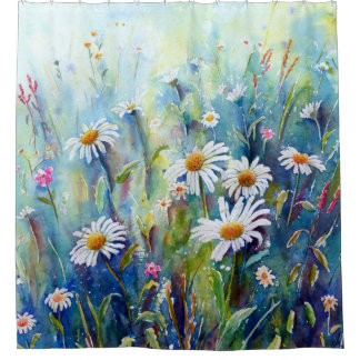Aquarell-Gänseblümchen-Feld-Duschvorhang Duschvorhang